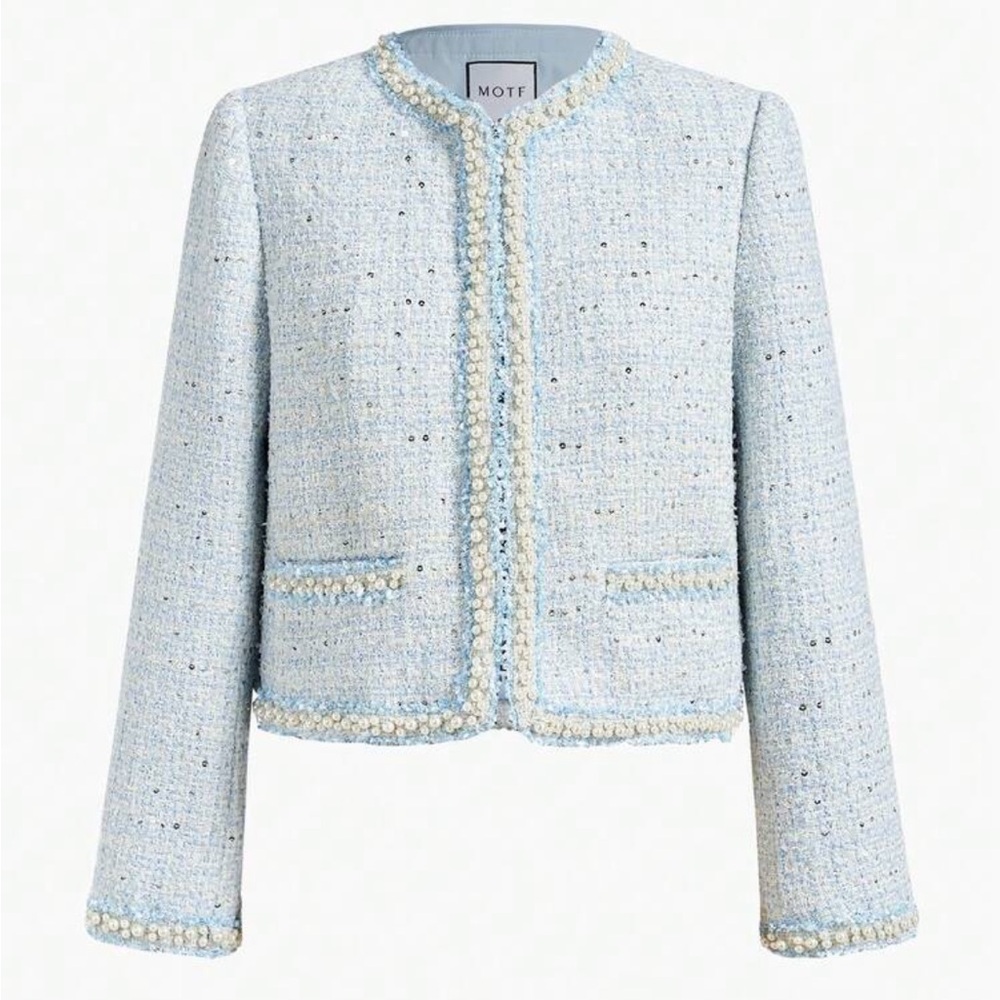 Elegant Blue Tweed Women's Jacket